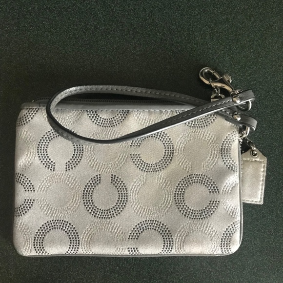 Coach Gray Canvas Leather Signature C Wristlet Mini Pouch - Picture 8 of 16